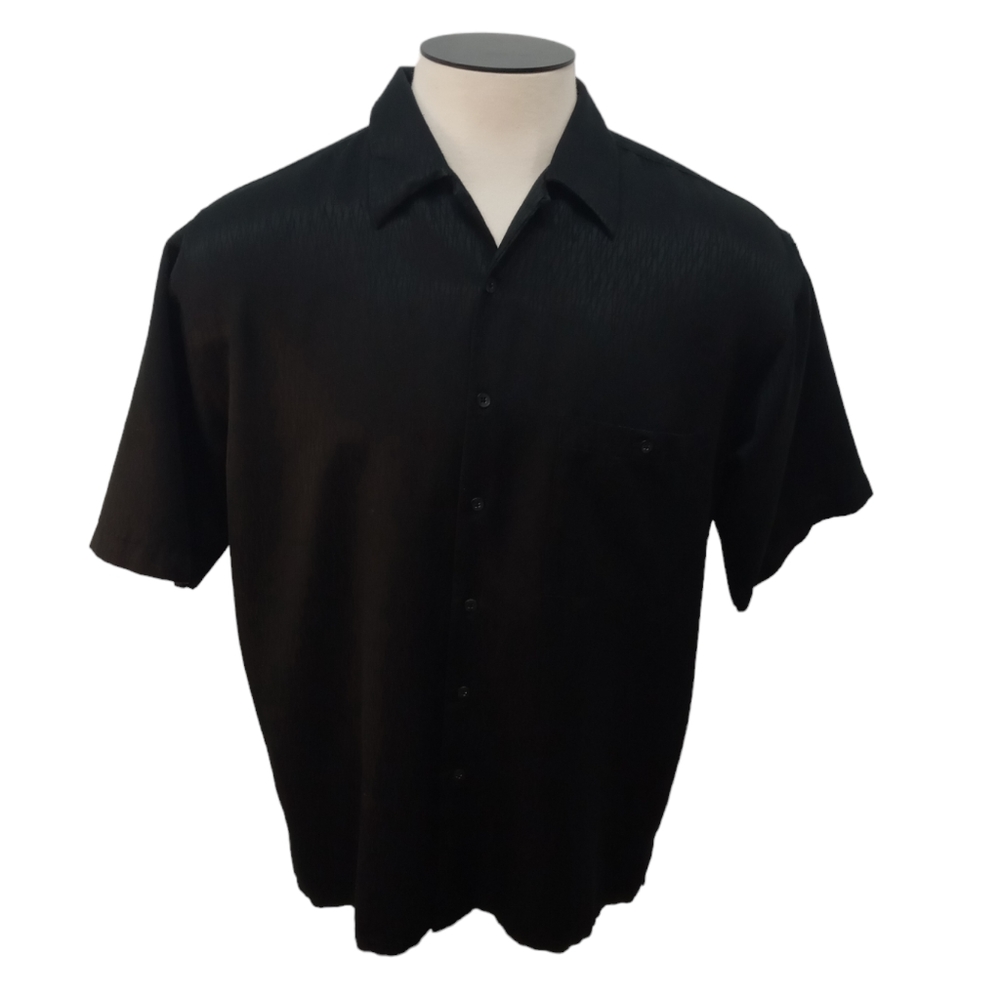 Berelli Black Silk Short Sleeve Dress Shirt Mens Size Large